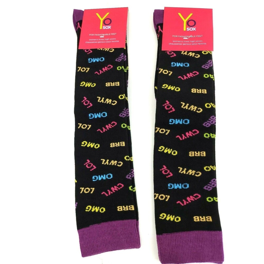 2 Pack Yo Sox Graphic Print Women's Knee High Socks LOL OMG Design Size 6-10